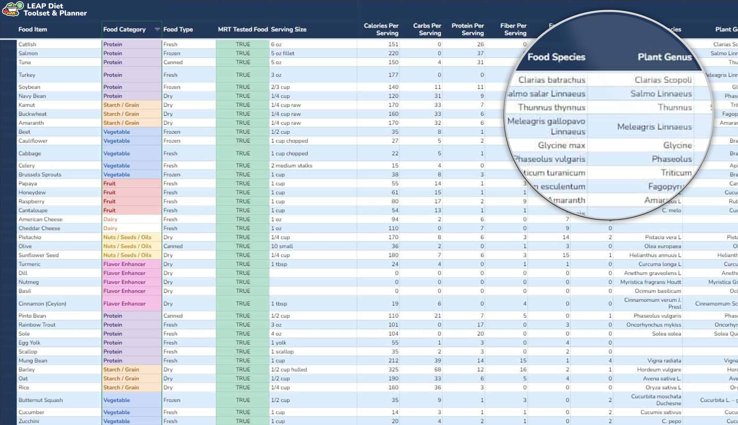 LEAP Diet App Food Nutrition and Classification Library