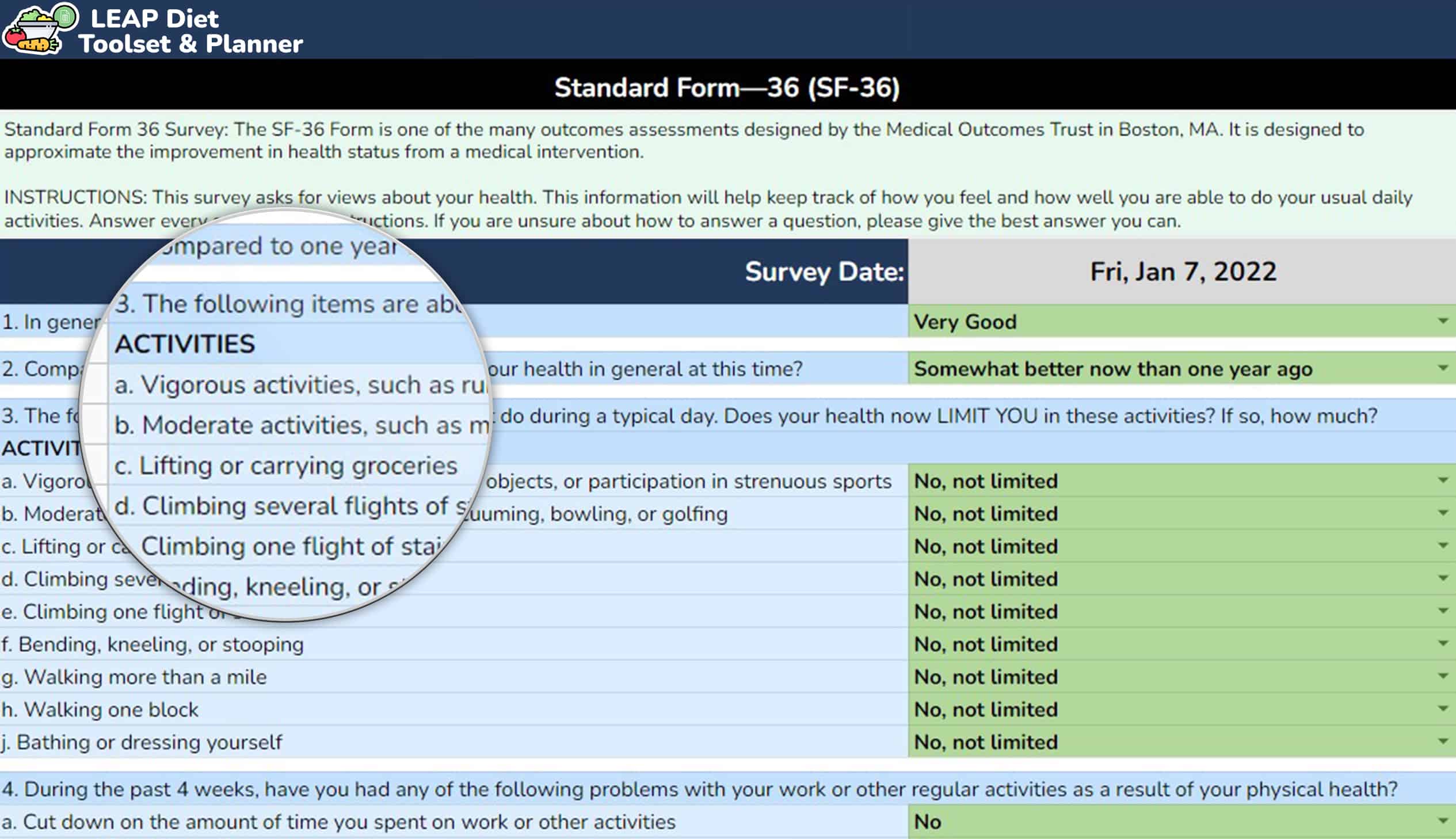 LEAP Diet App Standard Form Assessment Survey