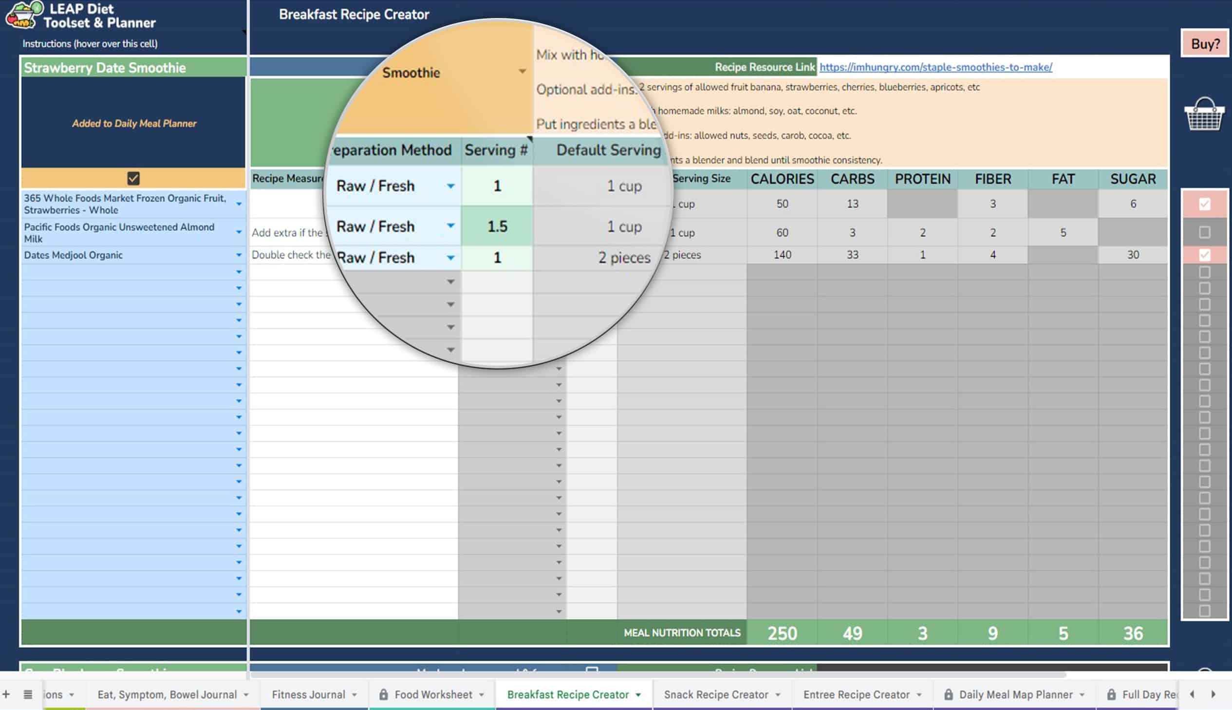 LEAP Diet Recipe Creator Sample